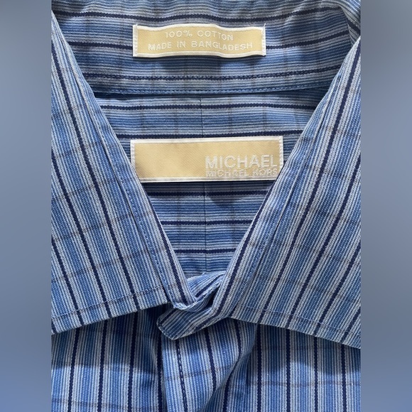MICHAEL KORS Blue Striped Dress Shirt Men’s Large 16‎ 34/35 - Picture 2 of 4